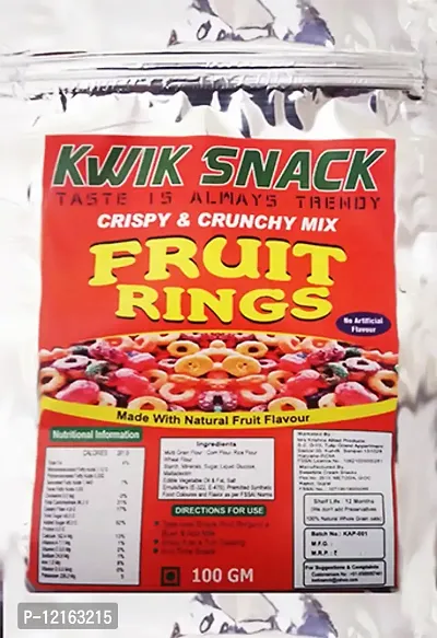 KWIK SNACK Fruit Ring Loops | Crunchy Multigrain Breakfast Cereal|  Mixed Fruit Flavor|  (100 Gm)