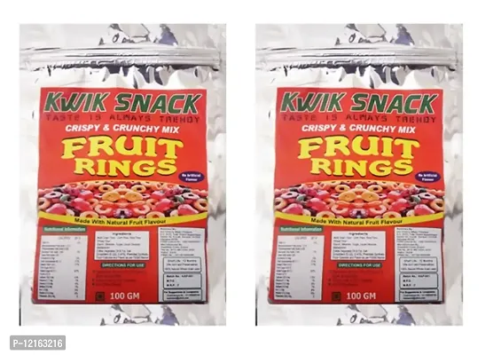 KWIK SNACK Fruit Ring Loops | Crunchy Multigrain Breakfast Cereal|  Mixed Fruit Flavor| (2 X 100 Gm)