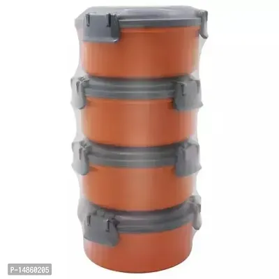 Polyset Lock It Round Orange Container 300 ML (Set Of 4)