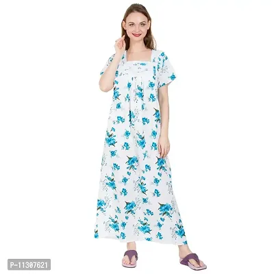 Redglo Women Cotton Floral Nightdress (Color - Blue)