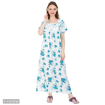 Redglo Women's Cotton Printed Maxi Nightgown (Color - Blue)