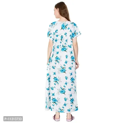 Redglo Women's Cotton Printed Maxi Nightgown (Color - Blue)-thumb2