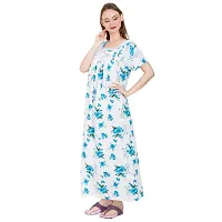 Redglo Women's Cotton Printed Maxi Nightgown (Color - Blue)-thumb2