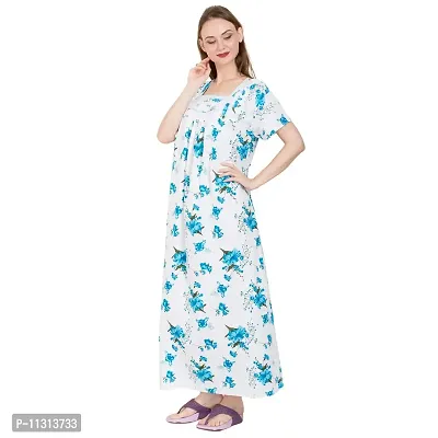 Redglo Women's Cotton Printed Maxi Nightgown (Color - Blue)-thumb3