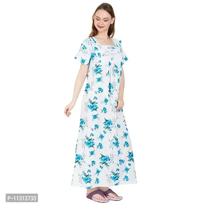 Redglo Women's Cotton Printed Maxi Nightgown (Color - Blue)-thumb4