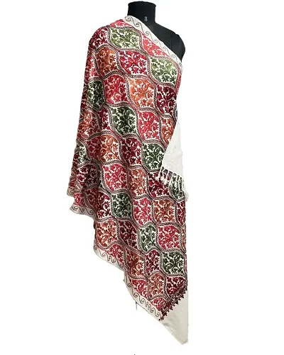 Kashmir Embroidered, Poly Acralic Wool 28X80 Traditional Ari Embroidery Shawl/Stoles for Women,Ladies,Girls