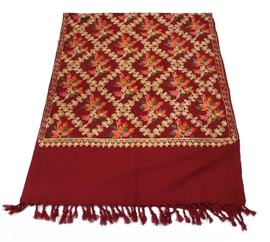 Kashmir Embroidered Poly Acralic Wool 28X80 Traditional Ari Embroidery Shawl Stoles for Women Ladies Girls