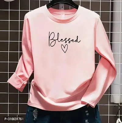 Elegant Pink Polyester Printed Regular Length Full Sleeve T-Shirt For Women-thumb0