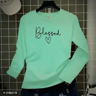 Elegant Green Polyester Printed Regular Length Full Sleeve T-Shirt For Women-thumb2