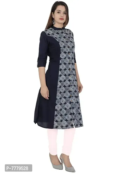 Bright Cotton Women's Kurti A-Line Long Kurta (Blue)-thumb2