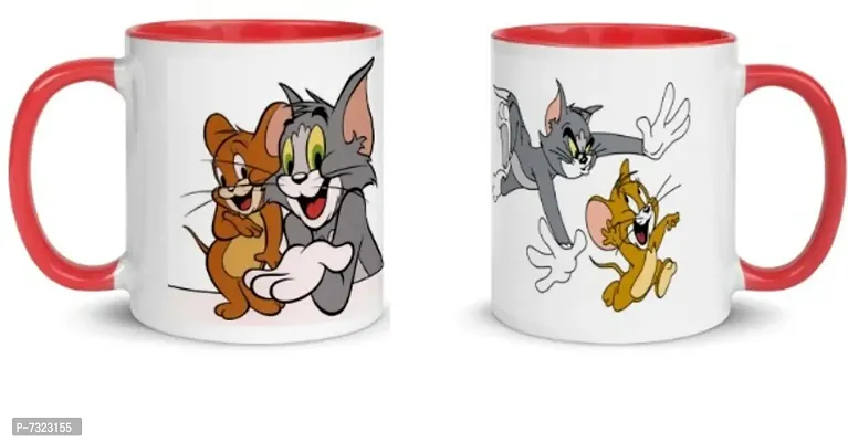 Creamic Tom And Jerry Printed 330 ml Red Coffee Mug Pack of 2 Pcs Combo-thumb0