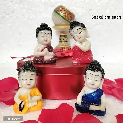 Resin Buddha Monk Statues, Small, Multicolour, Lord Buddha Standard Idol Set of 4-thumb0