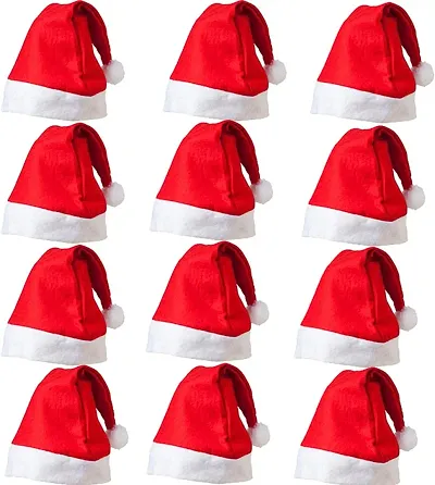 Christmas Santa Hat, Santa Claus Caps for Kids,Merry Christmas Party Cap, Hat for Christmas/Xmas Party,Xmas Caps Pack of 12