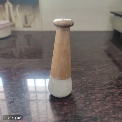 White Marble Pestle 5 Inch with wooden handle-thumb0