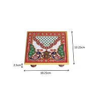 Small Marble Chowki For God | Handcrafted Peacock Design Square Shaped Mini Marble Chowki For Pooja, God, Idols And Home Decor (Size: 4 X 4 Inch, Pack of 2, Multi Colour)-thumb1