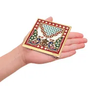 Small Marble Chowki For God | Handcrafted Peacock Design Square Shaped Mini Marble Chowki For Pooja, God, Idols And Home Decor (Size: 4 X 4 Inch, Pack of 2, Multi Colour)-thumb2