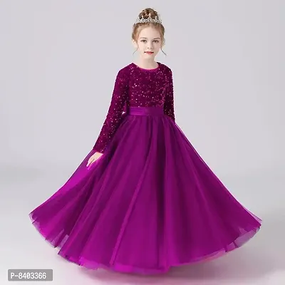 Girls Festive Season Long Sequin Work Purple Colour Fit and Flair Long Dress-thumb0