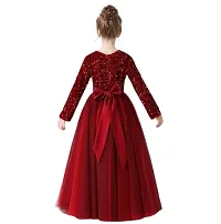 Girls Festive Season Long Sequin Work RED Colour Fit and Flair Long Dress-thumb1