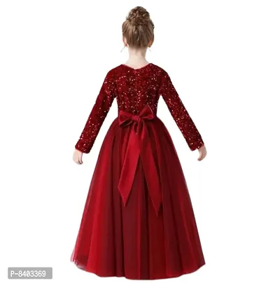 Girls Festive Season Long Sequin Work RED Colour Fit and Flair Long Dress-thumb2