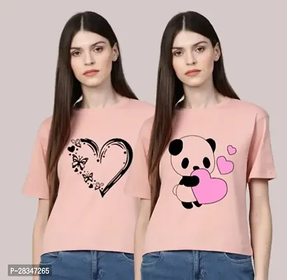 Classic Polyester Printed T-Shirt for Women Pack of 2-thumb0