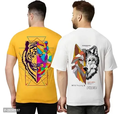 Stylish Polyester Printed Round Neck Tees For Men Pack Of 2