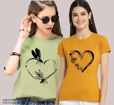 Classic Polyester Printed T-Shirt for Women Pack of 2-thumb0