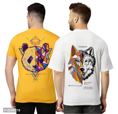 Stylish Polyester Printed Round Neck Tees For Men Pack Of 2