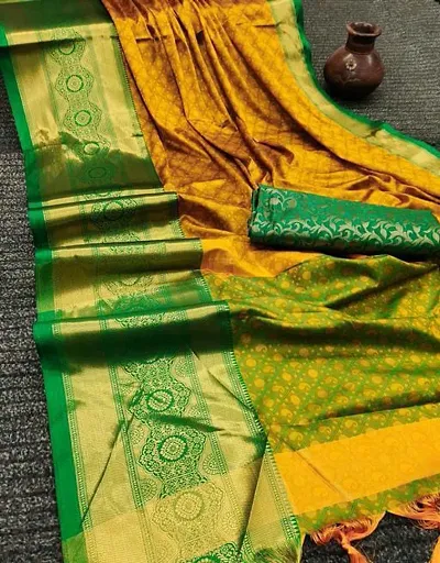 Attractive Cotton Blend Sarees with Blouse piece