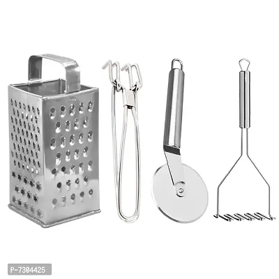 Stainless Steel Grater  Pakkad  Pizza Cutter  Potato Masher for Kitchen Tool Set