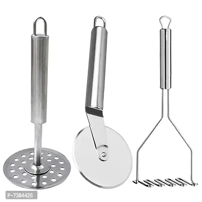 Stainless Steel (Pack of 2) Potato Masher  Pizza Cutter for Kitchen Tool Set