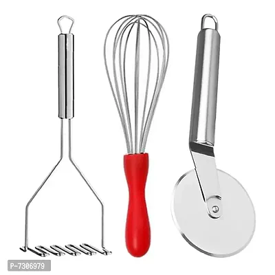 JISUN Stainless Steel Potato Masher  Egg Whisk  Pizza Cutter for Kitchen Tool Set-thumb0