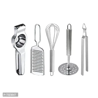 JISUN Stainless Steel Lemon Squeezer  Cheese Grater  Egg Whisk  Potato Masher  Roti Chimta for Kitchen Tool Set-thumb0