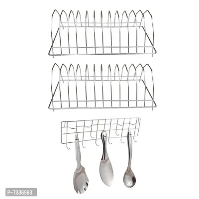 JISUN Stainless Steel Plate Stand / Dish Rack (Pack of 2)  Hook Rail  Steel for Kitchen