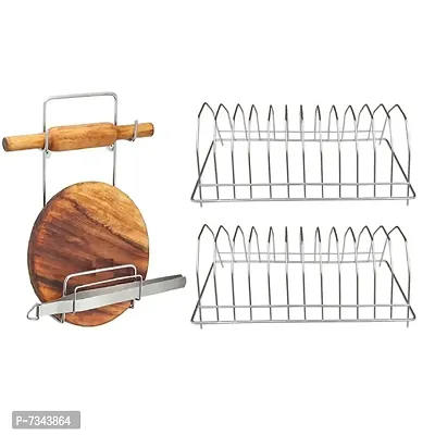 Stainless Steel (Pack of 2) Plate Stand / Dish Rack  Chakla Belan Stand for Kitchen-thumb0