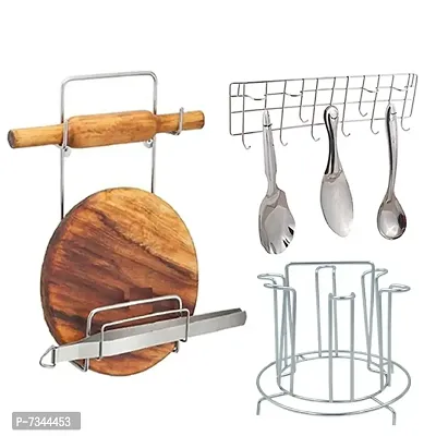 Stainless Steel  Glass Stand / Glass Holder  Wall Mount Ladle Stand / Hook Rail   Dish Rack  Chakla Belan Stand for Kitchen-thumb0
