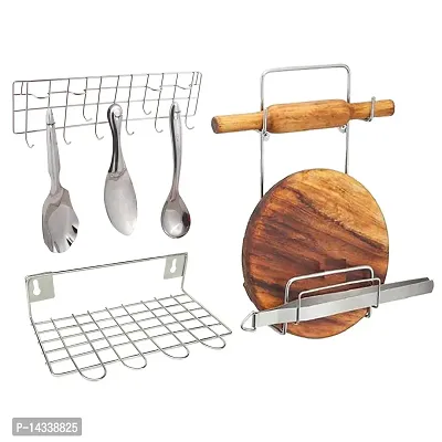 JISUN Stainless Steel Chakla Belan Stand  Hook Rail  Wall Mounted Ladle Stand for Kitchen