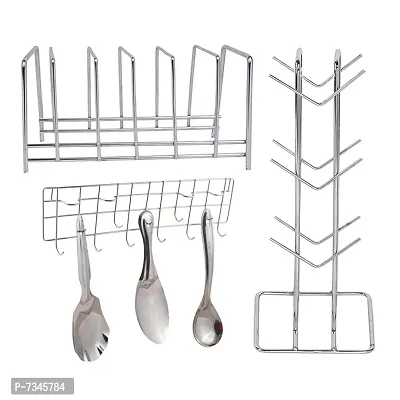 Stainless Plate Stand / Dish Rack  Cup Stand / Cup Holder / Cup Holder Stand  Wall Mount Ladle Stand / Hook Rail for Kitchen-thumb0
