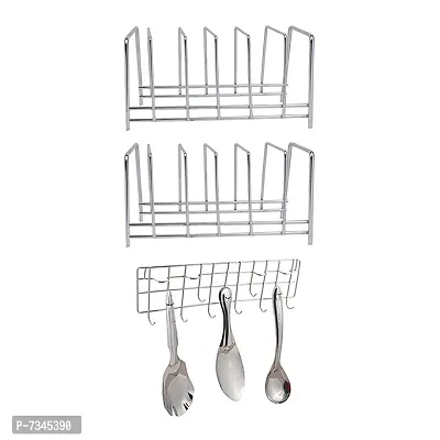 Stainless Pack Of 2 Plate Stand Dish Rack Wall Mount Ladle Stand Hook Rail For Kitchen