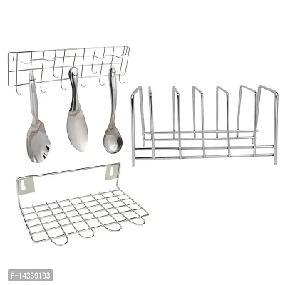 JISUN Stainless Steel Plate Stand / Dish Rack  Hook Rail  Wall Mounted Ladle Stand for Kitchen