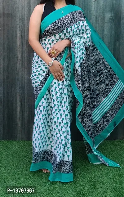 Elegant Multicoloured Cotton Saree with Blouse piece-thumb0