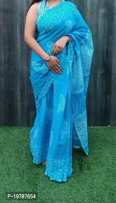 Elegant Multicoloured Cotton Saree with Blouse piece-thumb0