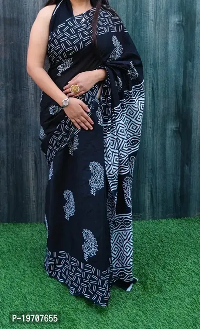 Elegant Multicoloured Cotton Saree with Blouse piece-thumb0