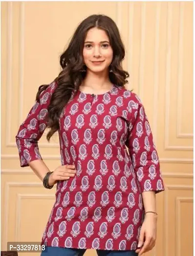 Elegant Maroon Cotton Printed Tunic For Women-thumb0