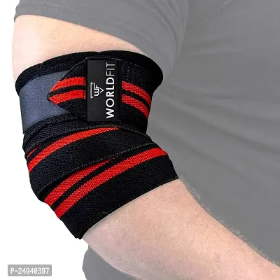Elbow Support for Gym - Elbow Brace for Men Women Workout | Elbow Compression Sleeves with Straps for Tendonitis Pain Relief, Tennis, Volleyball, Cricket - Elbow Band (Red-Black)-thumb0