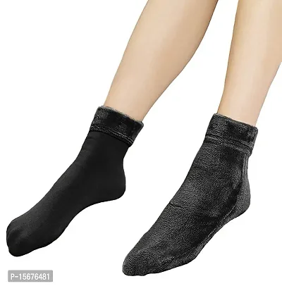 Buyraa Soft Warm Hot Fully Stretchable Velvet Socks for Womens Thumb Socks For Girls | Ladies - Black Socks 1 Pair-thumb3