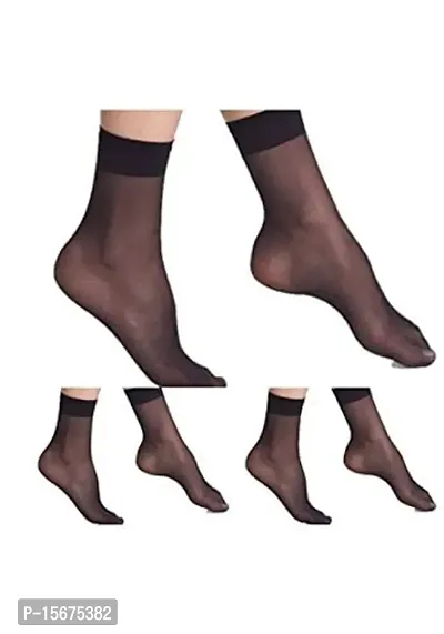 Women's transparent/sheer ankle length stylish summer socks (3 pairs, black, One size)