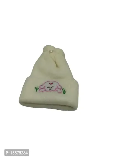 Herbal Aid Soft Velvet Finish Woolen Stylish Winter Cap for New Born Babies Cap Soft Fur Inside Cream Pack of-01
