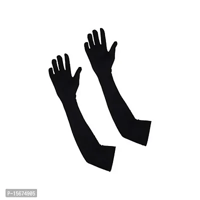 HerbalAid Cotton Full Hand Arm Sleeves for Women and Men (Black, Free Size)-thumb2