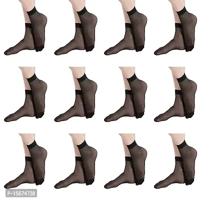 Ultra-Thin Breathable Black Transparent Nylon Ankle Length Summer Socks Pack Of-12 pair.