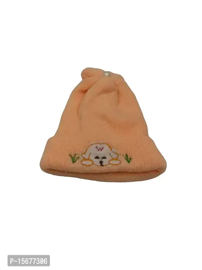Herbal Aid Soft Velvet Finish Woolen Stylish Winter Cap for New Born Babies Cap Soft Fur Inside Light Golden-01